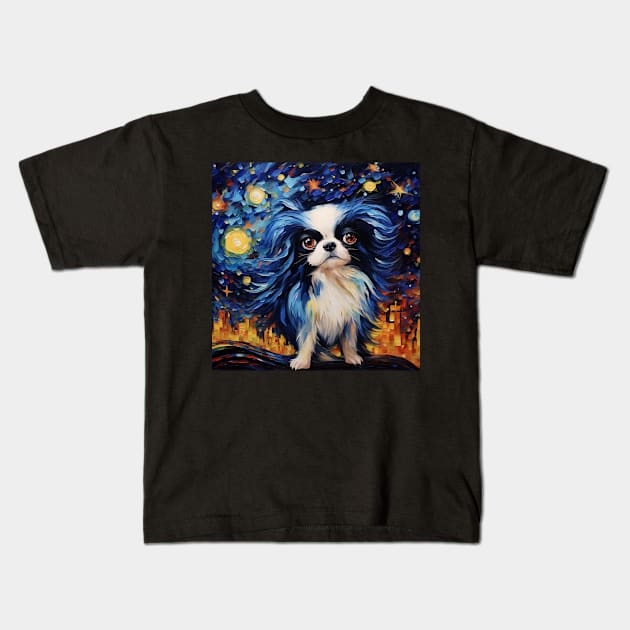 Japanese Chin at Night Kids T-Shirt by NatashaCuteShop